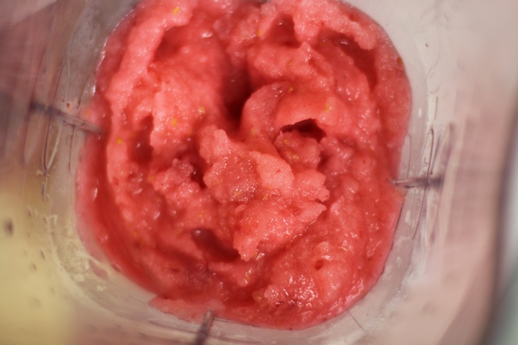 Raspberry Lemonade Ice Cubes, thrown into a blender to make slush