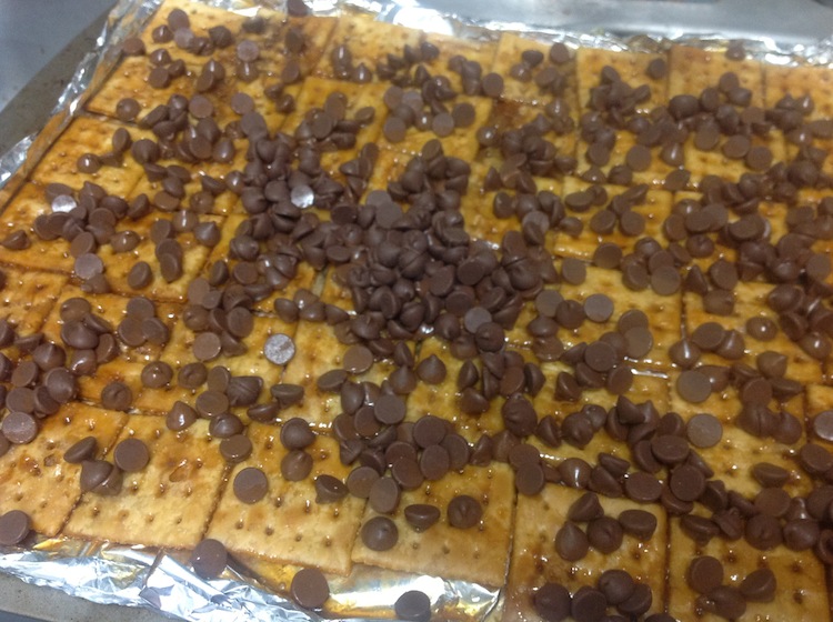 place over caramel crackers and let melt