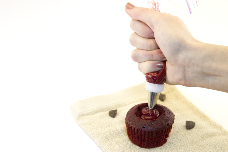 Red Velvet Raspberry Filled Cupcakes